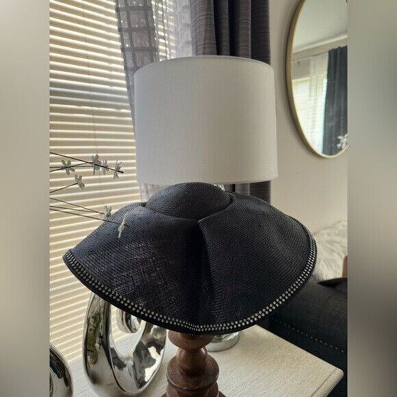 VTG NWT Adolfo II Black Straw Rhinestone Trim Hat - Picture 5 of 13